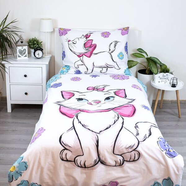 Bílé bavlněné dětské povlečení na jednolůžko 140x200 cm Marie Cat "Floral" – Jerry Fabrics