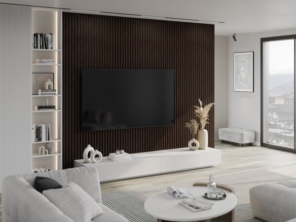 Mexen Lam-F, akustické stěnové lamely 275 × 30 cm, plstěný podklad 8 mm, technická dýha, eben hnědý, S105-275307-3015-022