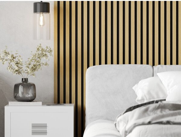 Mexen Lam-F, akustické stěnové lamely 275 × 30 cm, plstěný podklad 8 mm, technická dýha, dub zlatavý, S105-275307-3015-003
