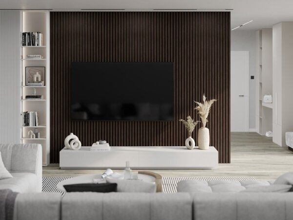 Mexen Lam-F, akustické stěnové lamely 275 × 30 cm, plstěný podklad 8 mm, technická dýha, eben hnědý, S105-275307-3015-022