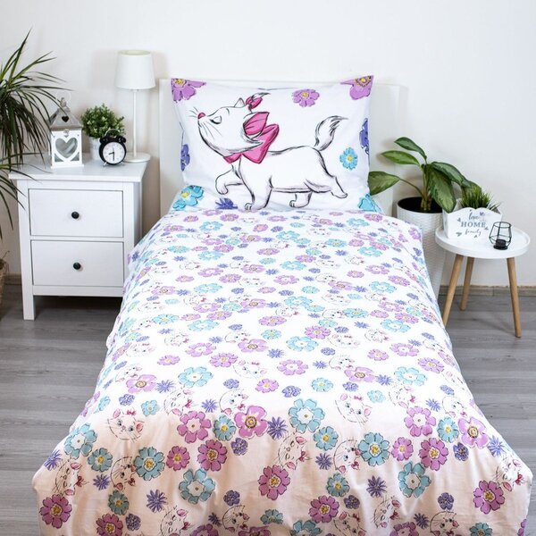 Bílé bavlněné dětské povlečení na jednolůžko 140x200 cm Marie Cat "Floral" – Jerry Fabrics
