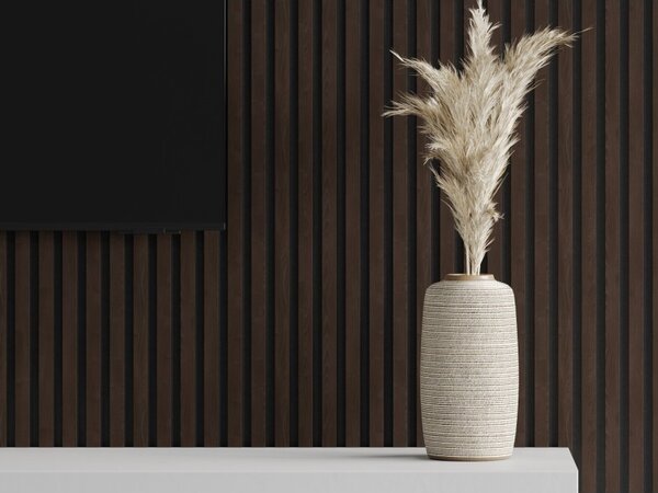 Mexen Lam-F, akustické stěnové lamely 275 × 30 cm, plstěný podklad 8 mm, technická dýha, eben hnědý, S105-275307-3015-022