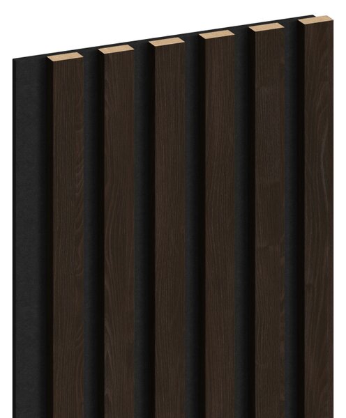 Mexen Lam-F, akustické stěnové lamely 275 × 30 cm, plstěný podklad 8 mm, technická dýha, eben hnědý, S105-275307-3015-022