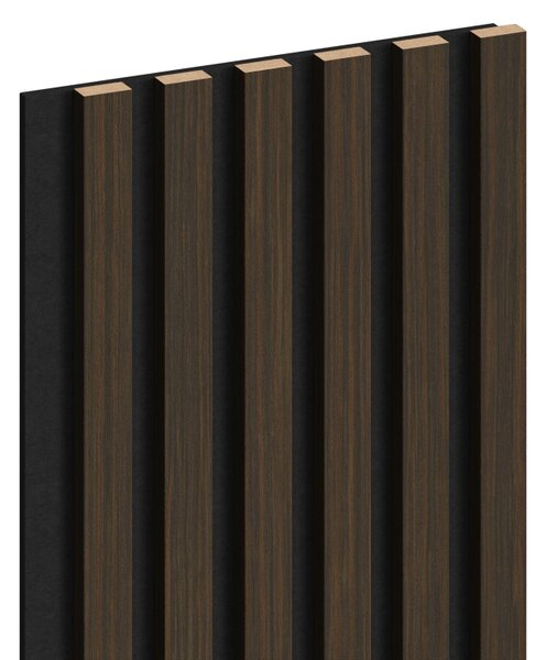 Mexen Lam-F, akustické stěnové lamely 275 × 30 cm, plstěný podklad 8 mm, technická dýha, ořech pálený, S105-275307-3015-024