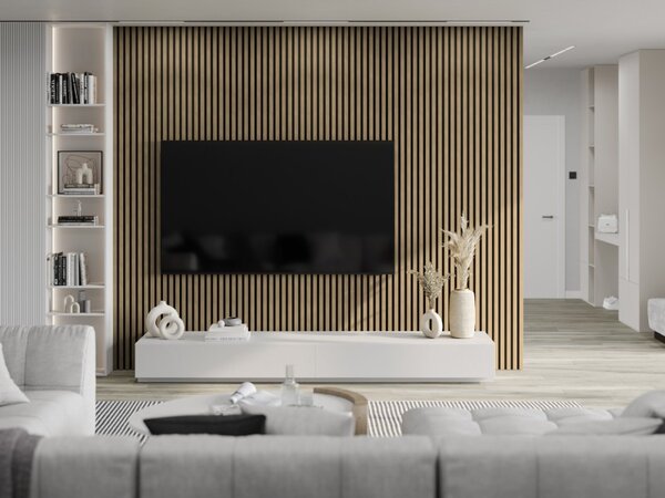 Mexen Lam-F, akustické stěnové lamely 275 × 30 cm, plstěný podklad 8 mm, technická dýha, ořech lněný, S105-275307-3015-015
