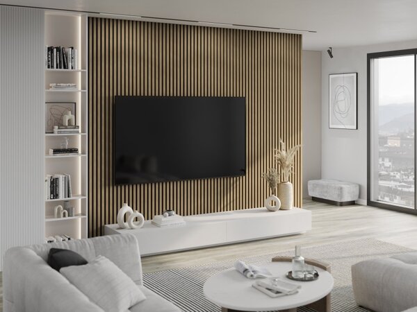 Mexen Lam-F, akustické stěnové lamely 275 × 30 cm, plstěný podklad 8 mm, technická dýha, ořech lněný, S105-275307-3015-015