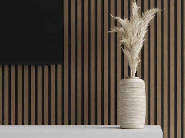 Mexen Lam-F, akustické stěnové lamely 275 × 30 cm, plstěný podklad 8 mm, technická dýha, ořech espresso, S105-275307-3015-019