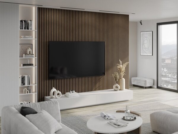 Mexen Lam-F, akustické stěnové lamely 275 × 30 cm, plstěný podklad 8 mm, technická dýha, ořech espresso, S105-275307-3015-019