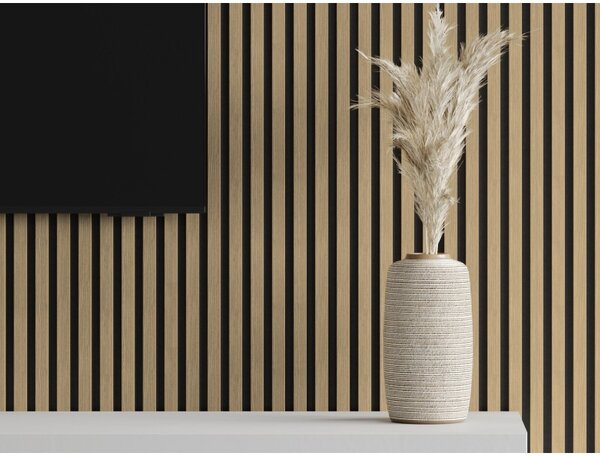 Mexen Lam-F, akustické stěnové lamely 275 × 30 cm, plstěný podklad 8 mm, technická dýha, ořech lněný, S105-275307-3015-015