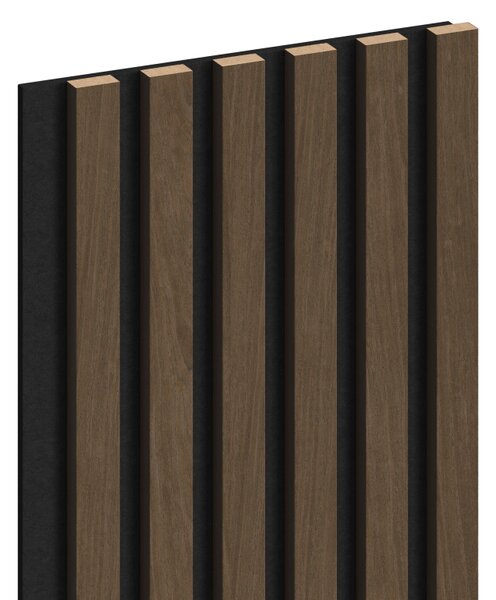 Mexen Lam-F, akustické stěnové lamely 275 × 30 cm, plstěný podklad 8 mm, technická dýha, ořech espresso, S105-275307-3015-019