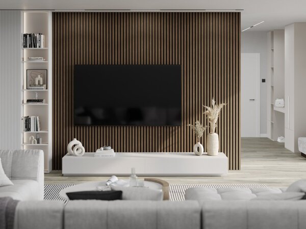 Mexen Lam-F, akustické stěnové lamely 275 × 30 cm, plstěný podklad 8 mm, technická dýha, ořech espresso, S105-275307-3015-019