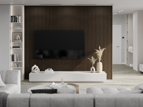 Mexen Lam-F, akustické stěnové lamely 275 × 30 cm, plstěný podklad 8 mm, technická dýha, ořech pálený, S105-275307-3015-024
