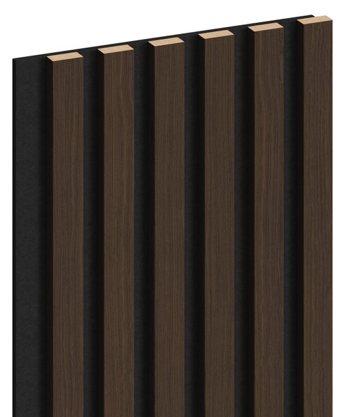 Mexen Lam-F, akustické stěnové lamely 275 × 30 cm, plstěný podklad 8 mm, technická dýha, ořech palisandrový, S105-275307-3015-021