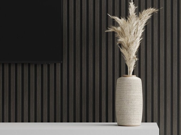 Mexen Lam-F, akustické stěnové lamely 275 × 30 cm, plstěný podklad 8 mm, technická dýha, ořech stříbřitý, S105-275307-3015-009