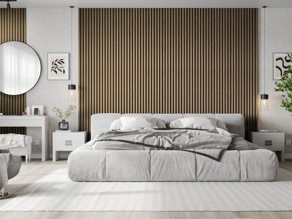 Mexen Lam-F, akustické stěnové lamely 275 × 30 cm, plstěný podklad 8 mm, technická dýha, ořech světlý, S105-275307-3015-017