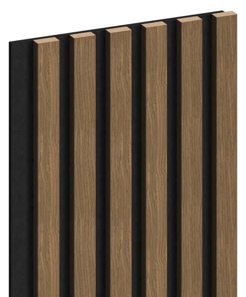Mexen Lam-F, akustické stěnové lamely 275 × 30 cm, plstěný podklad 8 mm, technická dýha, ořech přírodní, S105-275307-3015-016