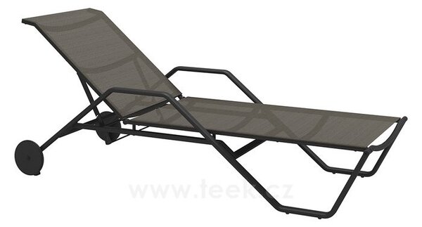 Gloster Polohovací lehátko stohovatelné s kolečky a područkami 180, Gloster, 206x80x98 cm, rám hliník barva meteor, výplet Batyline barva anthracite, hliníkové područky