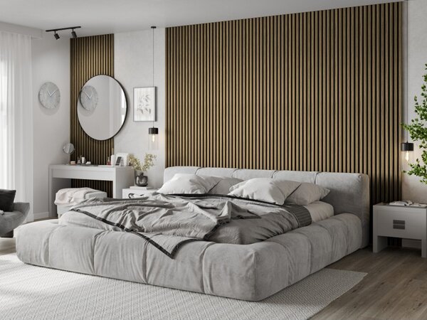 Mexen Lam-F, akustické stěnové lamely 275 × 30 cm, plstěný podklad 8 mm, technická dýha, ořech světlý, S105-275307-3015-017