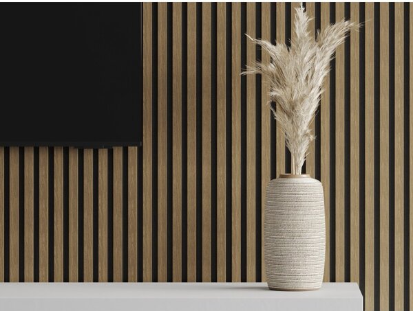 Mexen Lam-F, akustické stěnové lamely 275 × 30 cm, plstěný podklad 8 mm, technická dýha, ořech přírodní, S105-275307-3015-016