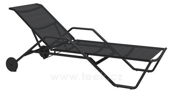 Gloster Polohovací lehátko stohovatelné s kolečky a područkami 180, Gloster, 206x80x98 cm, rám hliník barva meteor, výplet Batyline barva anthracite, hliníkové područky