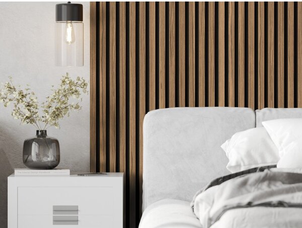 Mexen Lam-F, akustické stěnové lamely 275 × 30 cm, plstěný podklad 8 mm, technická dýha, ořech světlý, S105-275307-3015-017