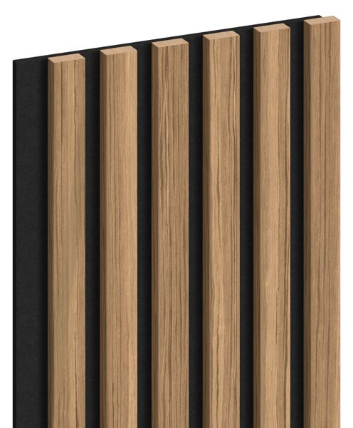 Mexen Lam-F, akustické stěnové lamely 275 × 30 cm, plstěný podklad 8 mm, technická dýha, ořech světlý, S105-275307-3015-017