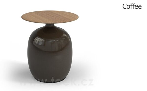 Gloster Keramický odkládací stolek Blow, Gloster, kulatý 42x46,5 cm, glazovaná keramika barva Coffee, deska teak