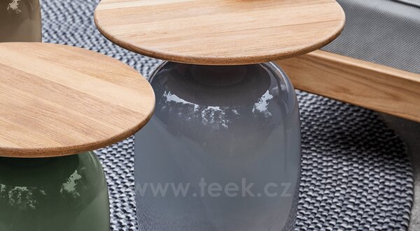 Gloster Keramický odkládací stolek Blow, Gloster, kulatý 36x52,5 cm, glazovaná keramika, barva Smoke, deska teak