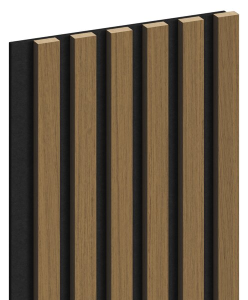 Mexen Lam-F, akustické stěnové lamely 275 × 30 cm, plstěný podklad 8 mm, technická dýha, teak zlatavý, S105-275307-3015-014