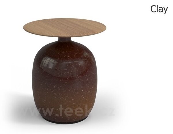 Gloster Keramický odkládací stolek Blow, Gloster, kulatý 42x46,5 cm, glazovaná keramika barva Coffee, deska teak