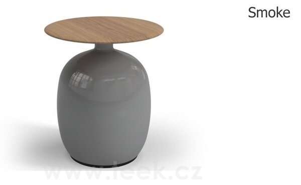 Gloster Keramický odkládací stolek Blow, Gloster, kulatý 42x46,5 cm, glazovaná keramika barva Coffee, deska teak