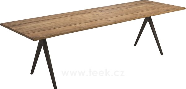 Gloster Masivní jídelní stůl Raw, Gloster, obdélníkový 280x94/104x74 cm, rám hliník barva meteor, deska teak přírodní s opracovanou hranou, deska výška 5 cm, vč. krycí plachty