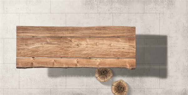 Gloster Masivní jídelní stůl Raw, Gloster, obdélníkový 280x94/104x74 cm, rám hliník barva meteor, deska teak přírodní s opracovanou hranou, deska výška 5 cm, vč. krycí plachty