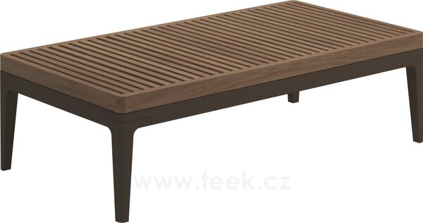Gloster Hliníkový konferenční stolek Grid, Gloster, obdélníkový 103x50x30 cm, rám hliník barva meteor, deska teak