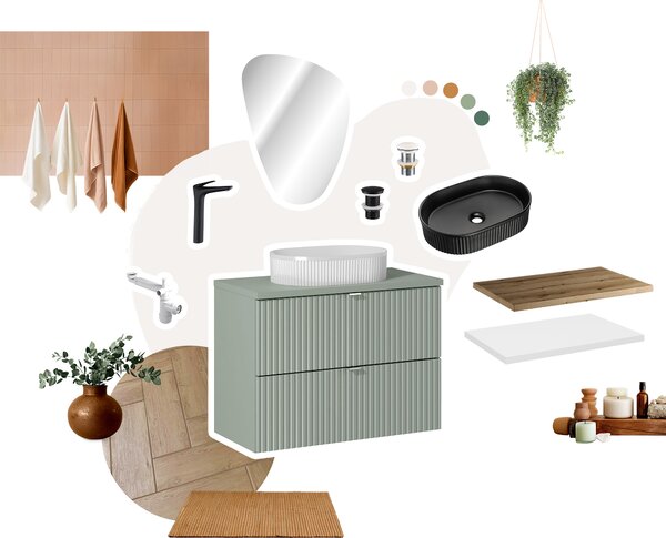 Comad Koupelnová skříňka pod deskové umyvadlo Line Reed Green 60 rákosově zelená/dub coast evoke