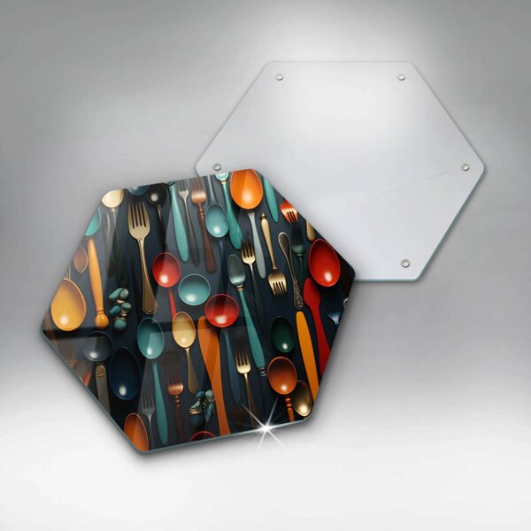 Skleněná deska do kuchyně Barevné lžíce a vidličky