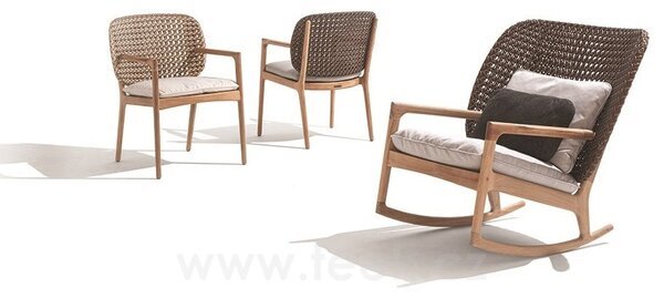 Gloster Jídelní křeslo Kay, Gloster, 63,5x62,5x85,5, rám teak, výplet umělý ratan barva Brindle, sedák venkovní látka kat. B barva dle vzorníku