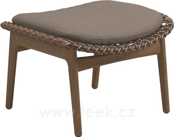 Gloster Podnožka Kay, Gloster, 67,5x57x39,5 cm, rám teak, výplet umělý ratan barva Brindle, sedák venkovní látka kat. B barva dle vzorníku