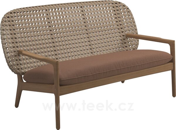 Gloster Venkovní pohovka/sofa Kay, Gloster, 156,5x84,5x83,5 cm, rám teak, výplet umělý ratan barva Brindle, sedák venkovní látka kat. B barva dle vzorníku