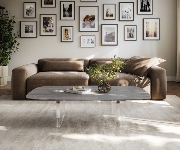 DELIFE Konferenční stolek Edge oválný tvar 140×80 cm keramika beton šedá Lumia akryl