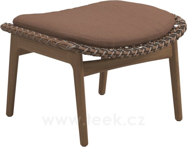 Gloster Podnožka Kay, Gloster, 67,5x57x39,5 cm, rám teak, výplet umělý ratan barva Brindle, sedák venkovní látka kat. B barva dle vzorníku