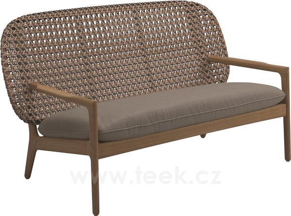 Gloster Venkovní pohovka/sofa Kay, Gloster, 156,5x84,5x83,5 cm, rám teak, výplet umělý ratan barva Brindle, sedák venkovní látka kat. B barva dle vzorníku