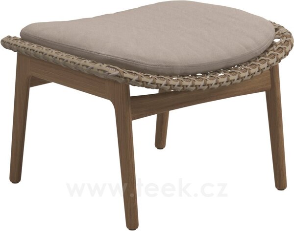 Gloster Podnožka Kay, Gloster, 67,5x57x39,5 cm, rám teak, výplet umělý ratan barva Brindle, sedák venkovní látka kat. B barva dle vzorníku