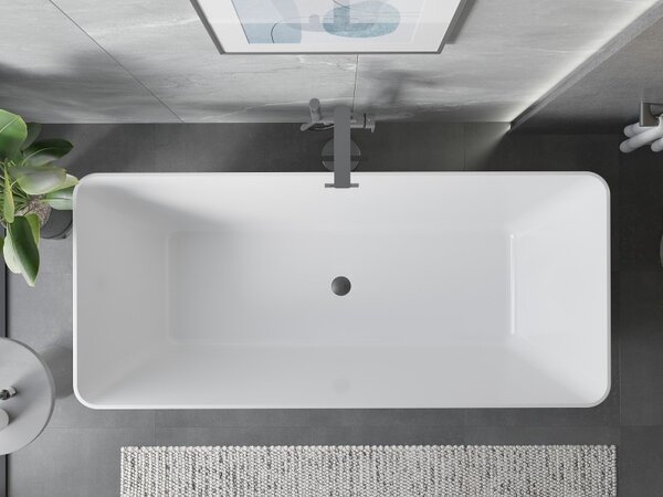 Mexen Velo Slim, volně stojící vana 170 × 75 cm, bílá lesklá, grafitový přepad, 52811707500-66