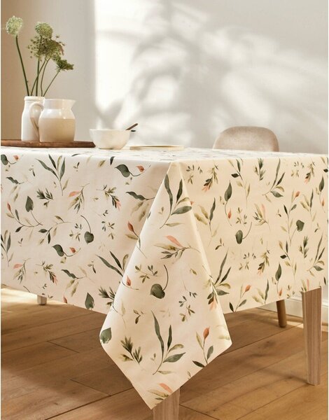 Voskovaný ubrus s potiskem Floral režná/zelená pr. 140 cm