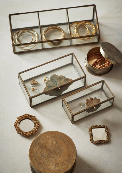 Skleněná krabička s přihrádkami Antique Brass