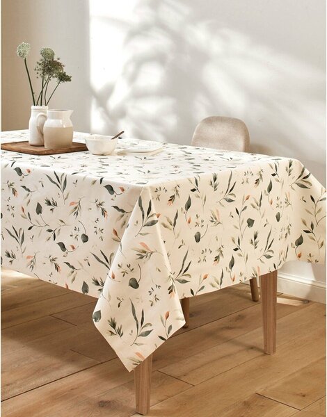 Voskovaný ubrus s potiskem Floral režná/zelená pr. 140 cm