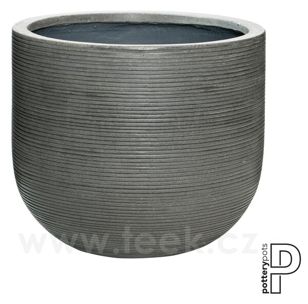 Pottery Pots Venkovní květináč kulatý Cody L, Dark Grey (barva tmavě šedá, vodorovné pruhy), kolekce Ridged, materiál Ficonstone, průměr 42 cm x v 37 cm, objem cca 45 l