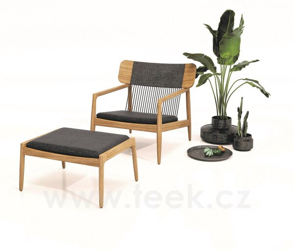 Gloster Teaková podnožka Archi, Gloster, rám teak, sedák venkovní tkanina barva Fife Granite