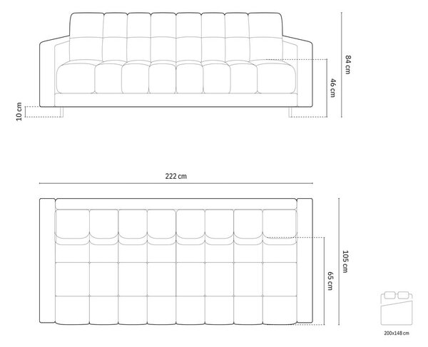 Béžová sametová rozkládací/s úložným prostorem pohovka 222 cm Bali – Cosmopolitan Design
